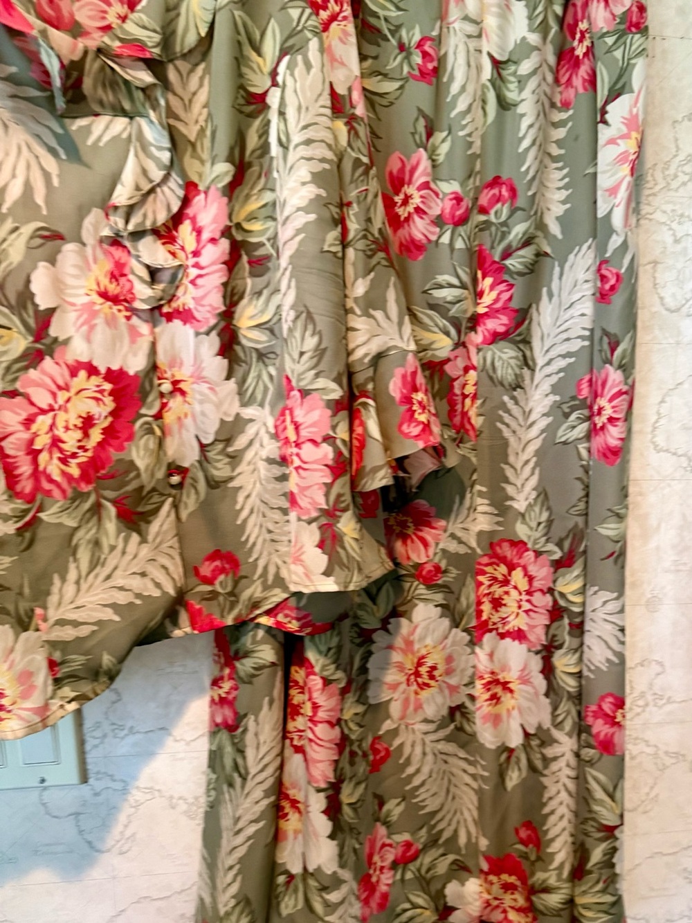Jones New York Olive Green Floral A-Line Skirt with Pink and Cream Blooms